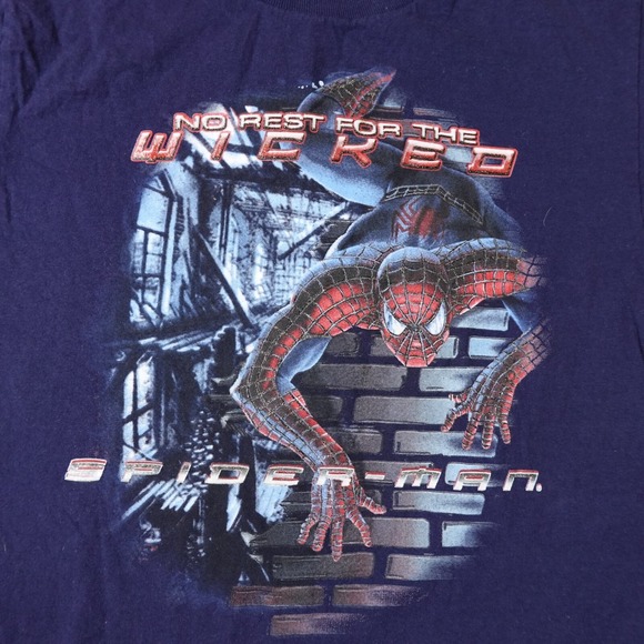 VINTAGE Spiderman Shirt Boys Large Blue Spidey Graphic Marvel Comic Hero Y2K USA - Picture 2 of 10